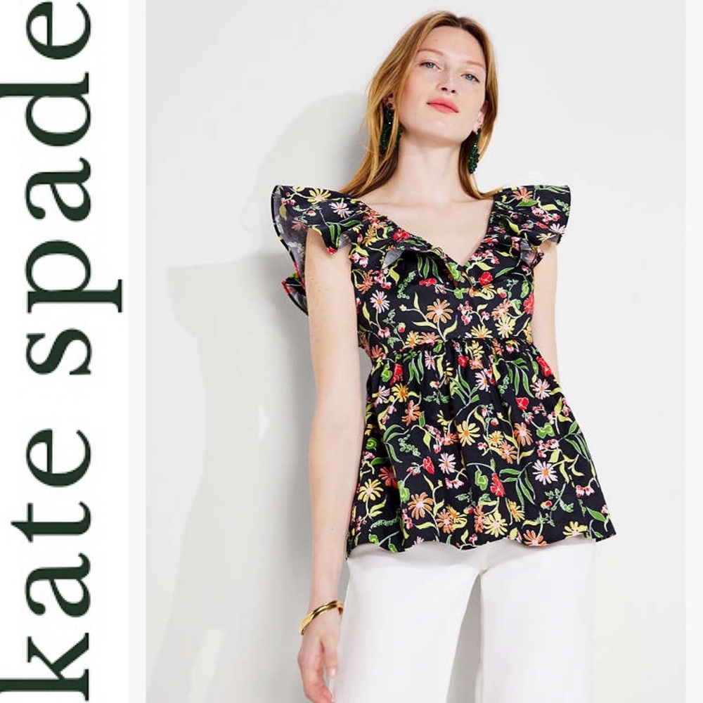 KATE SPADE Rooftop Garden Floral Ruffle Top